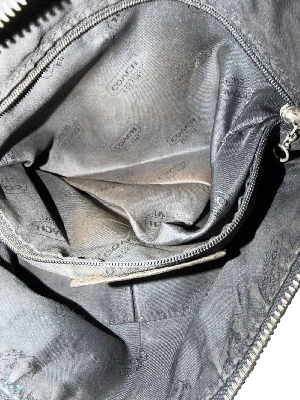 Vintage Coach Black Leather Shoulder Bag with Contrast Stitching